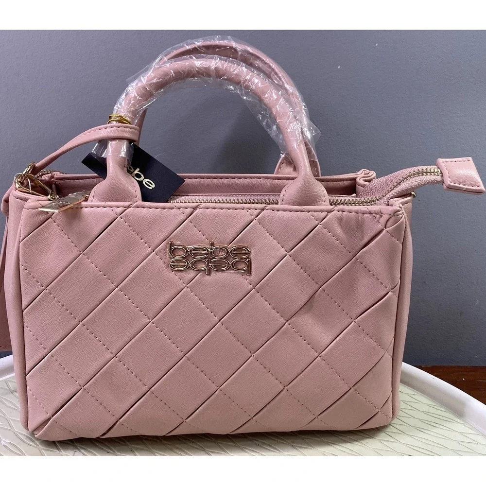 Bebe Everett Women Small Satchel Bag W/pouch Pink Quilted Soft Purse 6x9x4